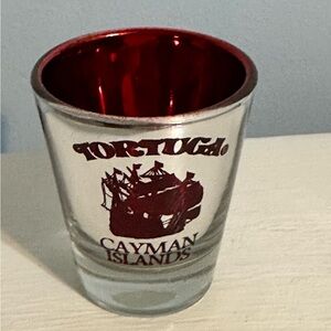 New Cayman Islands Tortuga Electroplate Souvenir Shot Glass Silver & Red
